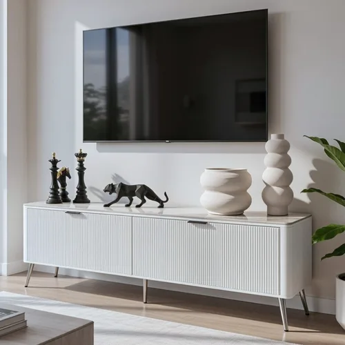 מזנון לסלון דגם יוקו צבע לבן פלטה שיש