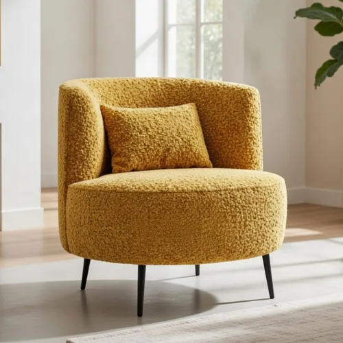 כורסא מעוגלת דגם קומו מבד בוקלה חרדל