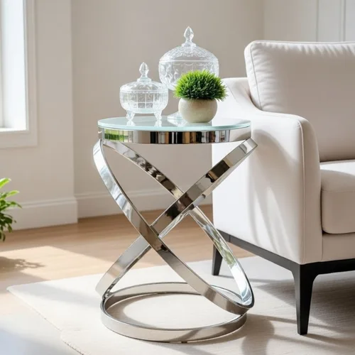 שולחן צד דגם אלה כסוף לבן