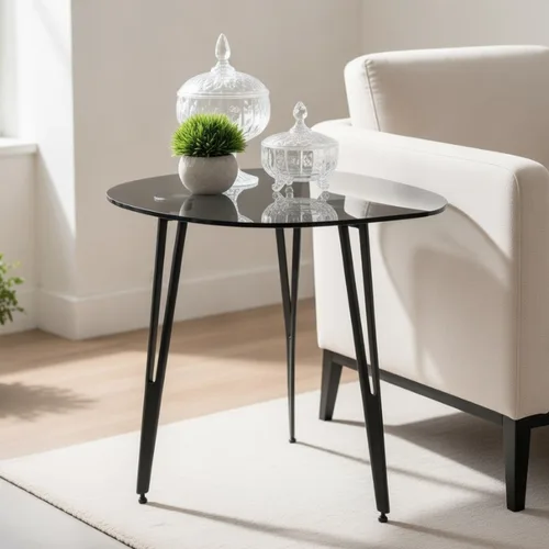 שולחן צד אליפסה אפור מעושן