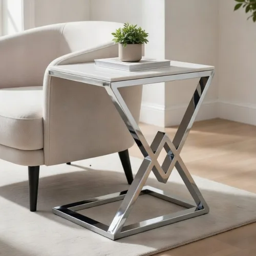 שולחן צד דגם טריקסי כסוף לבן