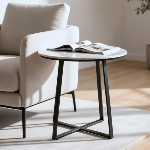 שולחן צד עגול דמוי שיש דגם ונטו