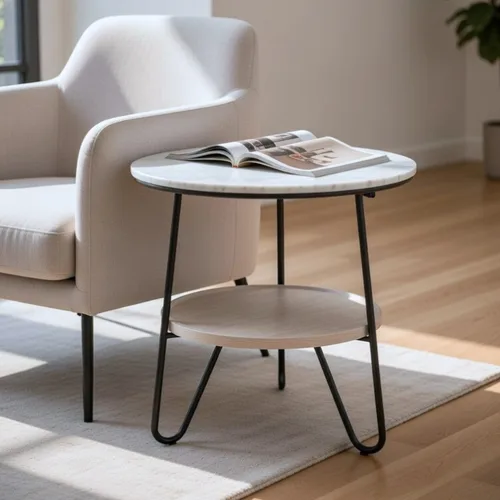 שולחן צד עגול דמוי שיש דגם לוסו