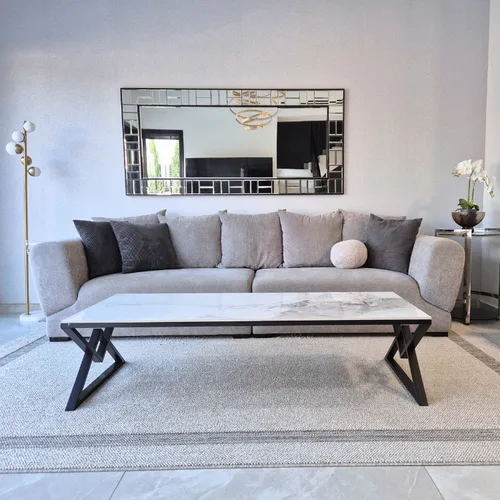 שולחן סלון דגם טריקסי שחור מתכת לבן דמוי שיש