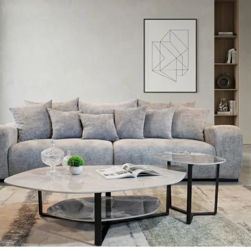 סט שולחנות סלון דמוי שיש בגווני אפור דגם גולדי